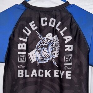 FWH Black and Royal Blue Short Sleeve Rash Guard with Graphic Chest Logo